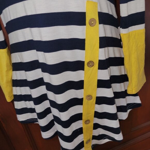 Zattcas Striped Long-Sleeve Tunic Top With Yellow Button Accent & Cuffs NWT M - Picture 2 of 8